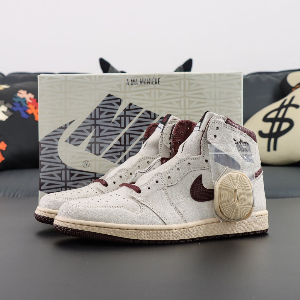 A Ma Maniére x Air Jordan 1 Sail and Burgundy